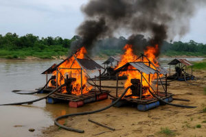 Satgas Peti Bungo Bakar 27 Unit Dompeng Ilegal,